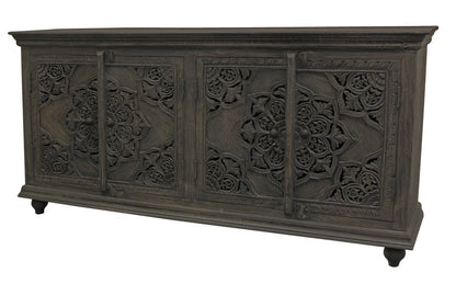 71" Distressed Gray Solid Wood Sideboard with Four Doors HomeRoots
