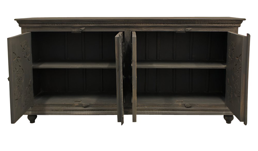 71" Distressed Gray Solid Wood Sideboard with Four Doors HomeRoots