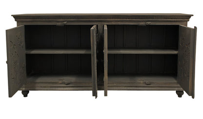 71" Distressed Gray Solid Wood Sideboard with Four Doors HomeRoots