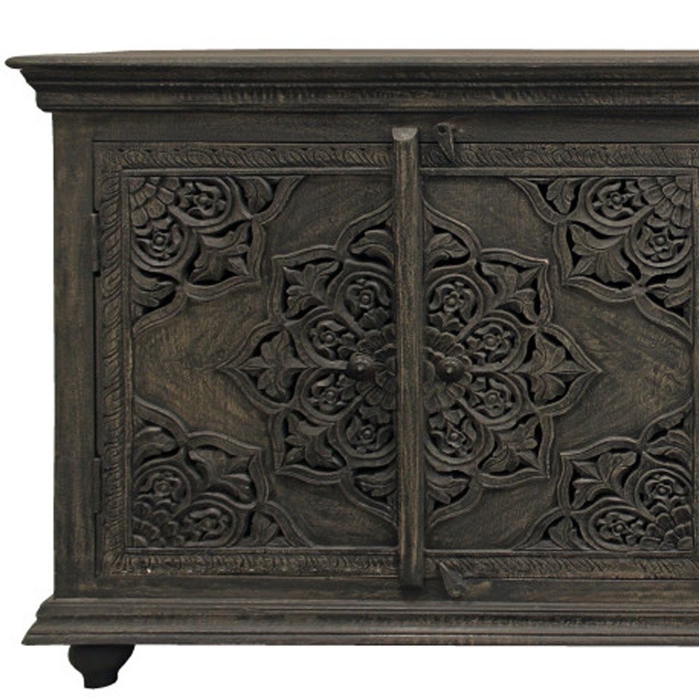 71" Distressed Gray Solid Wood Sideboard with Four Doors HomeRoots