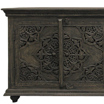 71" Distressed Gray Solid Wood Sideboard with Four Doors HomeRoots