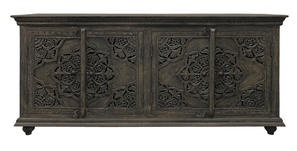 71" Distressed Gray Solid Wood Sideboard with Four Doors HomeRoots