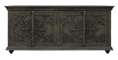 71" Distressed Gray Solid Wood Sideboard with Four Doors HomeRoots
