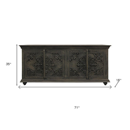 71" Distressed Gray Solid Wood Sideboard with Four Doors HomeRoots