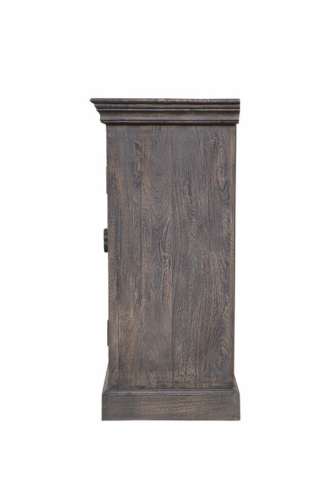 71" Gray Distressed Solid Wood Carved Floral Sideboard with Four Doors HomeRoots
