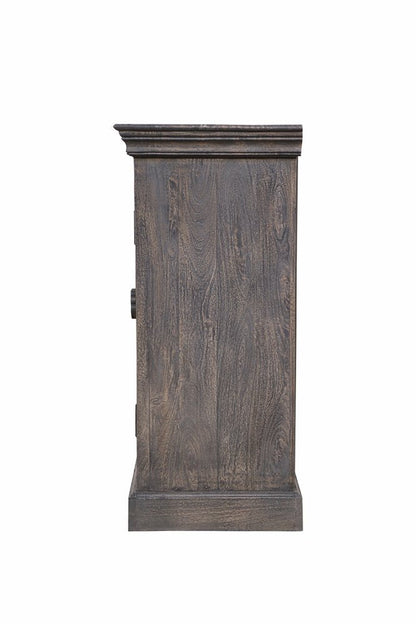 71" Gray Distressed Solid Wood Carved Floral Sideboard with Four Doors HomeRoots