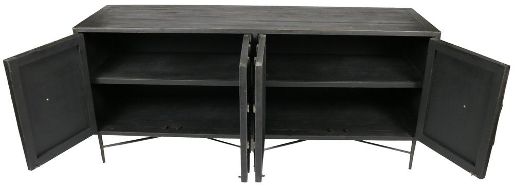 71" Brown Distressed Solid Wood Carved Geometric Sideboard with Four Doors HomeRoots