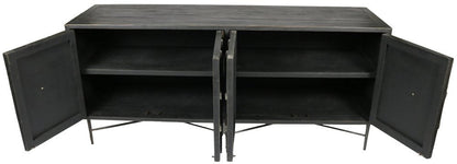 71" Brown Distressed Solid Wood Carved Geometric Sideboard with Four Doors HomeRoots