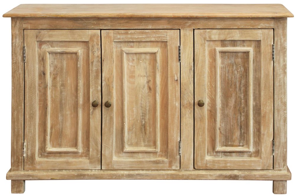 51" Natural Distressed Solid Wood Sideboard with Three Doors HomeRoots