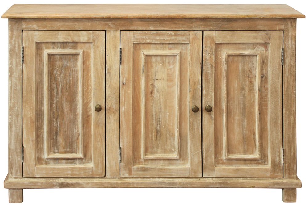 51" Natural Distressed Solid Wood Sideboard with Three Doors HomeRoots