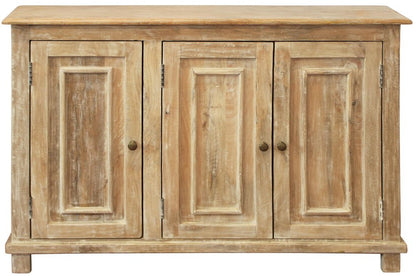 51" Natural Distressed Solid Wood Sideboard with Three Doors HomeRoots