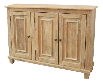51" Natural Distressed Solid Wood Sideboard with Three Doors HomeRoots