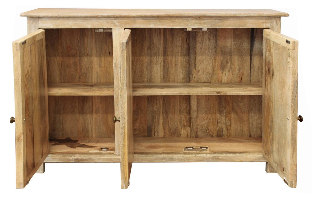 51" Natural Distressed Solid Wood Sideboard with Three Doors HomeRoots