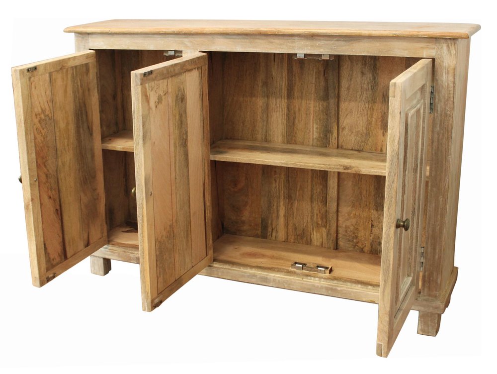 51" Natural Distressed Solid Wood Sideboard with Three Doors HomeRoots