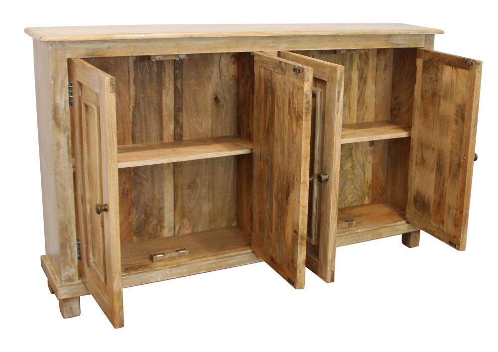 60" Natural Distressed Solid Wood Sideboard with Four Doors HomeRoots