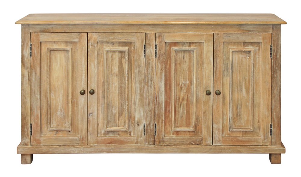 60" Natural Distressed Solid Wood Sideboard with Four Doors HomeRoots