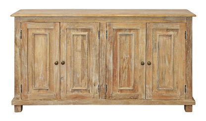 60" Natural Distressed Solid Wood Sideboard with Four Doors HomeRoots