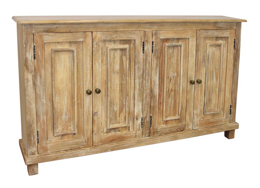 60" Natural Distressed Solid Wood Sideboard with Four Doors HomeRoots