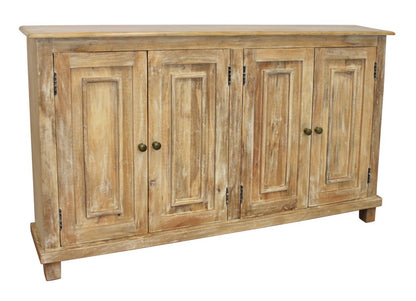 60" Natural Distressed Solid Wood Sideboard with Four Doors HomeRoots