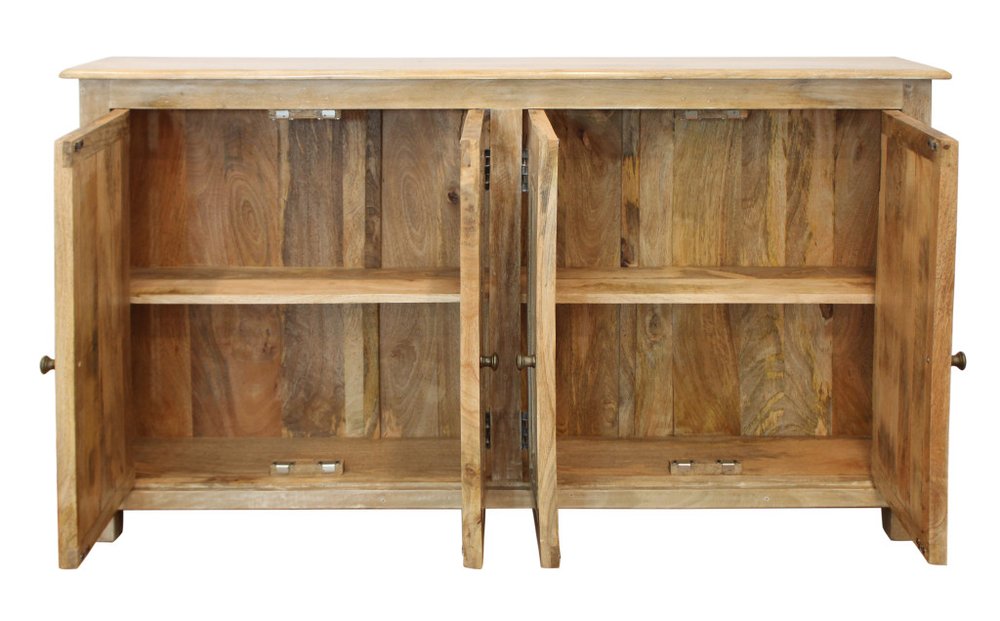60" Natural Distressed Solid Wood Sideboard with Four Doors HomeRoots