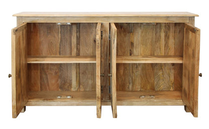 60" Natural Distressed Solid Wood Sideboard with Four Doors HomeRoots
