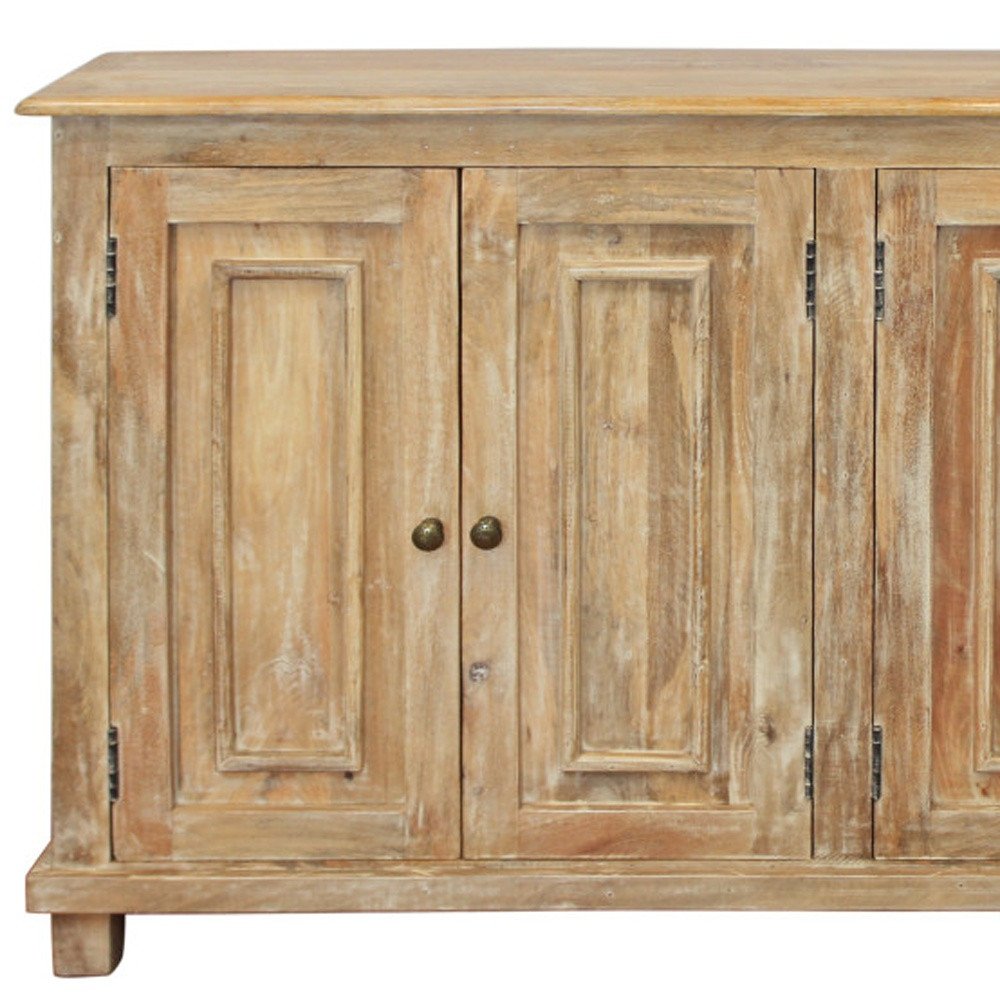 60" Natural Distressed Solid Wood Sideboard with Four Doors HomeRoots