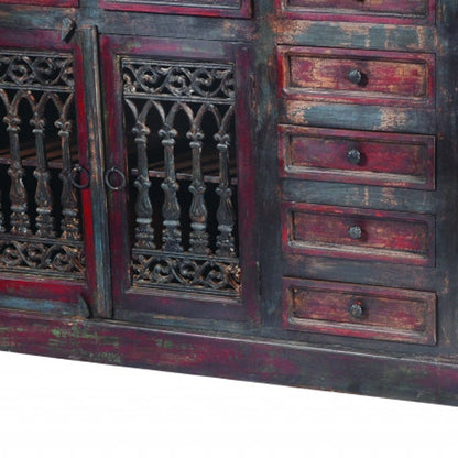 90" Brown Solid Wood Nine Drawer Buffet Table with Four Doors HomeRoots