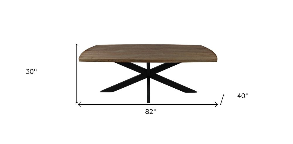 82" Natural And Black Solid Wood And Iron Pedestal Base Dining Table HomeRoots
