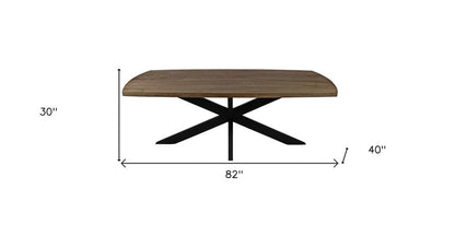 82" Natural And Black Solid Wood And Iron Pedestal Base Dining Table HomeRoots