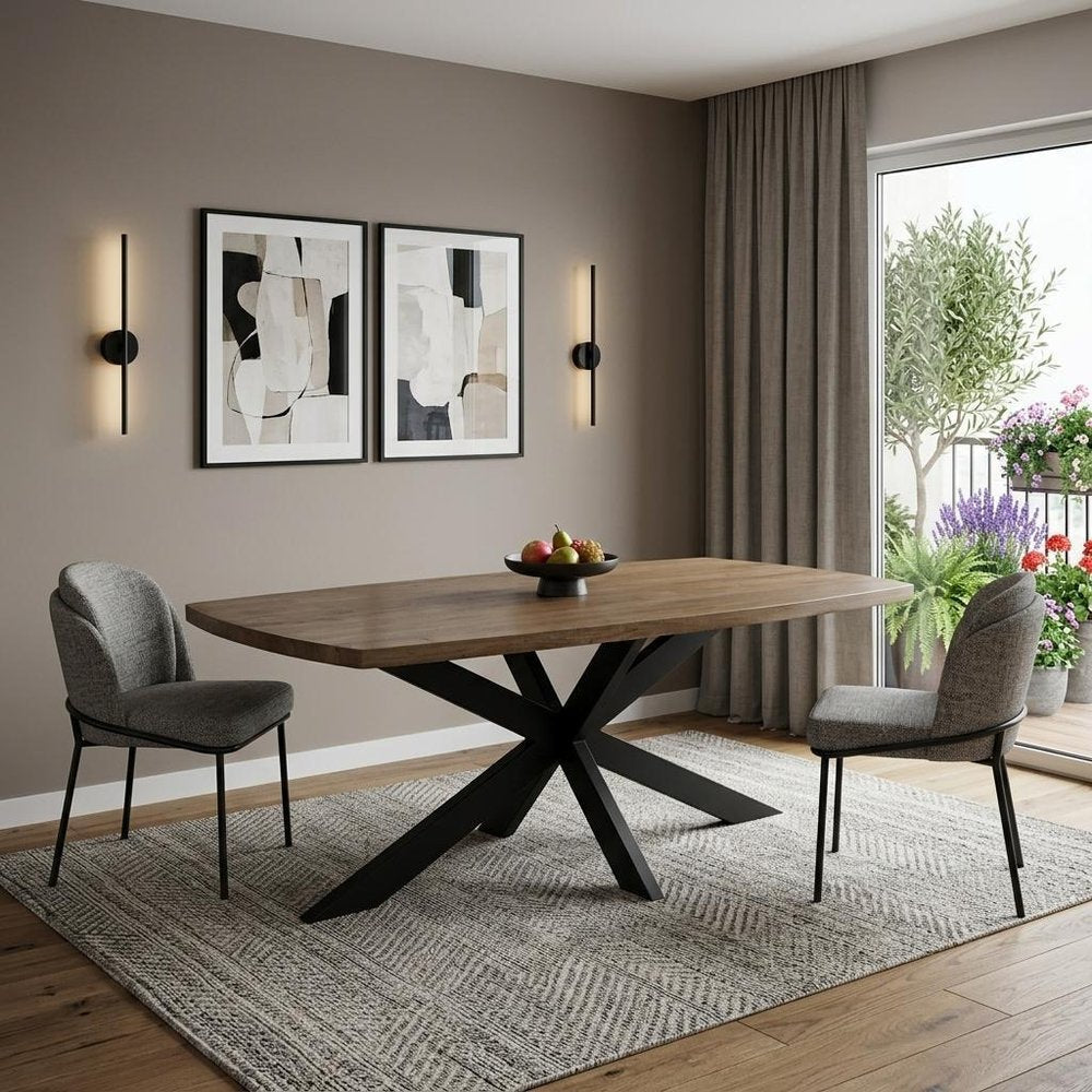 82" Natural And Black Solid Wood And Iron Pedestal Base Dining Table HomeRoots