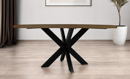 72" Gray Beige And Black Solid Wood And Iron Round Dining Table HomeRoots