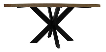 60" Natural And Black Rounded Solid Wood And Iron Pedestal Base Dining Table HomeRoots