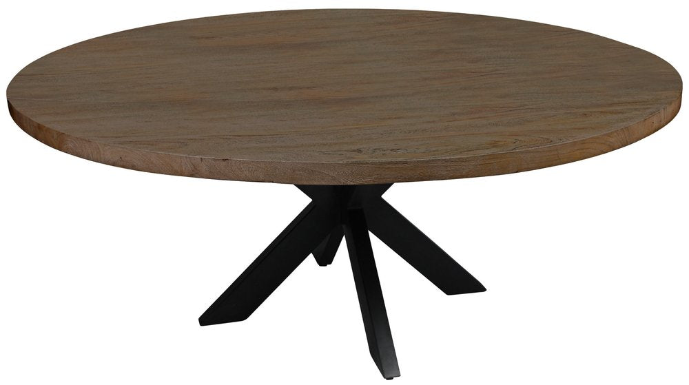 60" Natural And Black Rounded Solid Wood And Iron Pedestal Base Dining Table HomeRoots