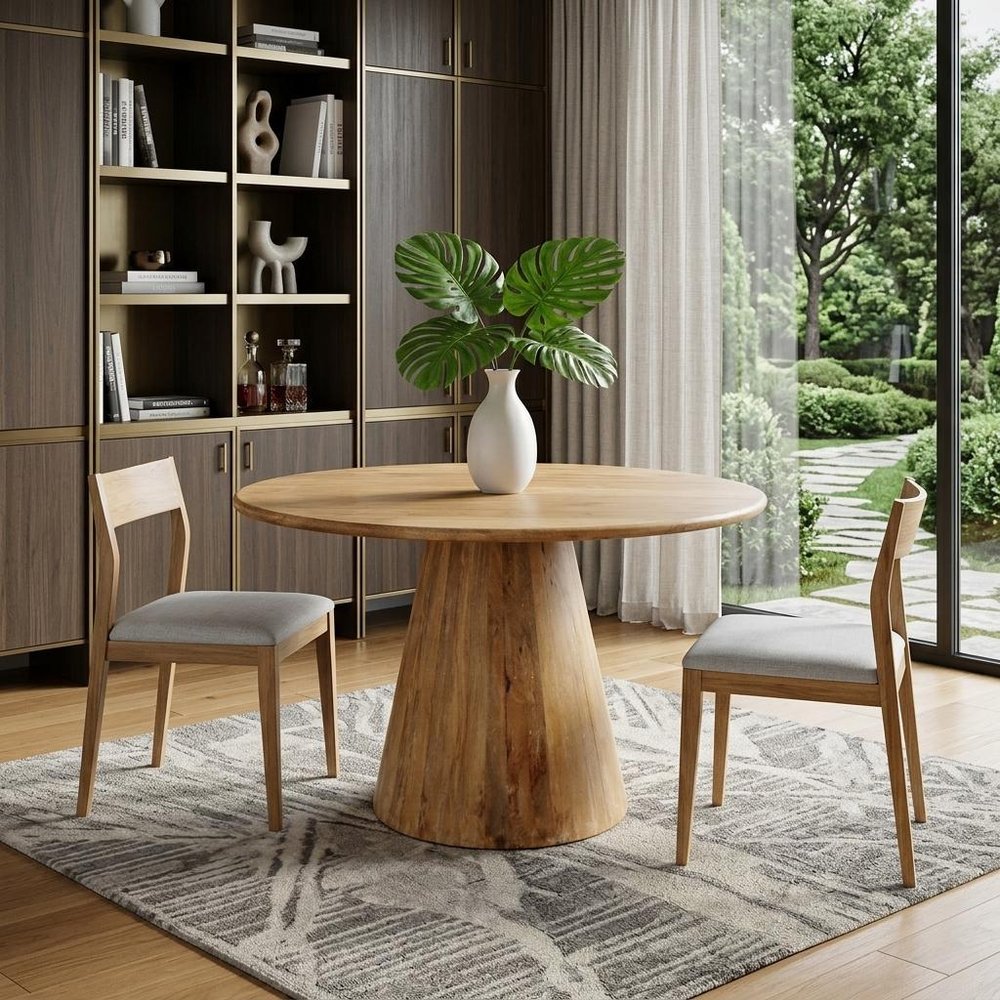 42" Natural Solid Wood Pedestal Base Round Top Dining Table HomeRoots