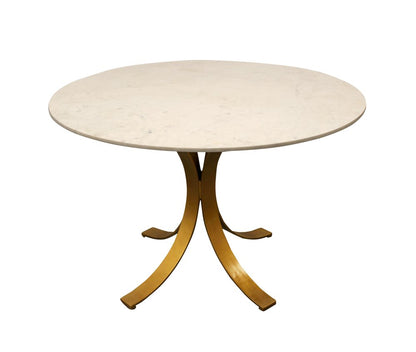 48" Ivory And Brass Rounded Marble And Iron Pedestal Base Dining Table HomeRoots