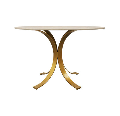 48" Ivory And Brass Rounded Marble And Iron Pedestal Base Dining Table HomeRoots
