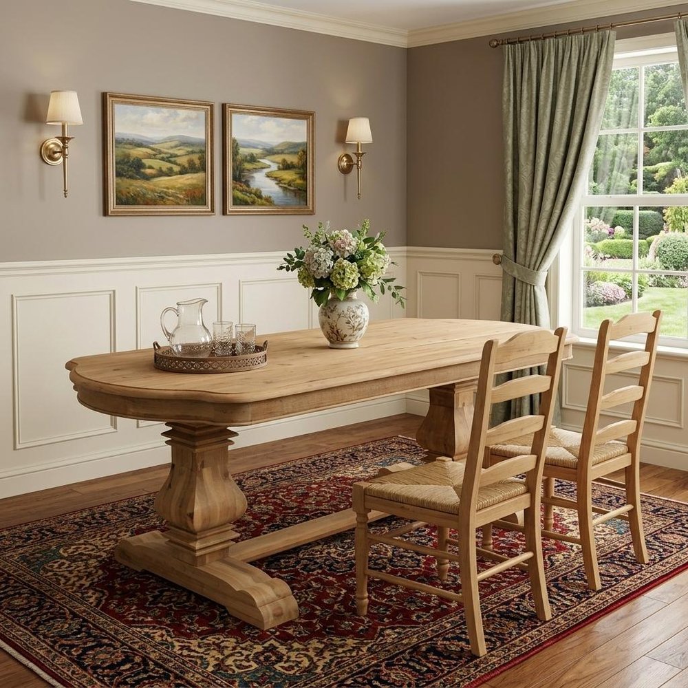 84" Natural Solid Wood Trestle Base Dining Table HomeRoots