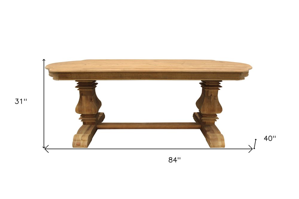 84" Natural Solid Wood Trestle Base Dining Table HomeRoots