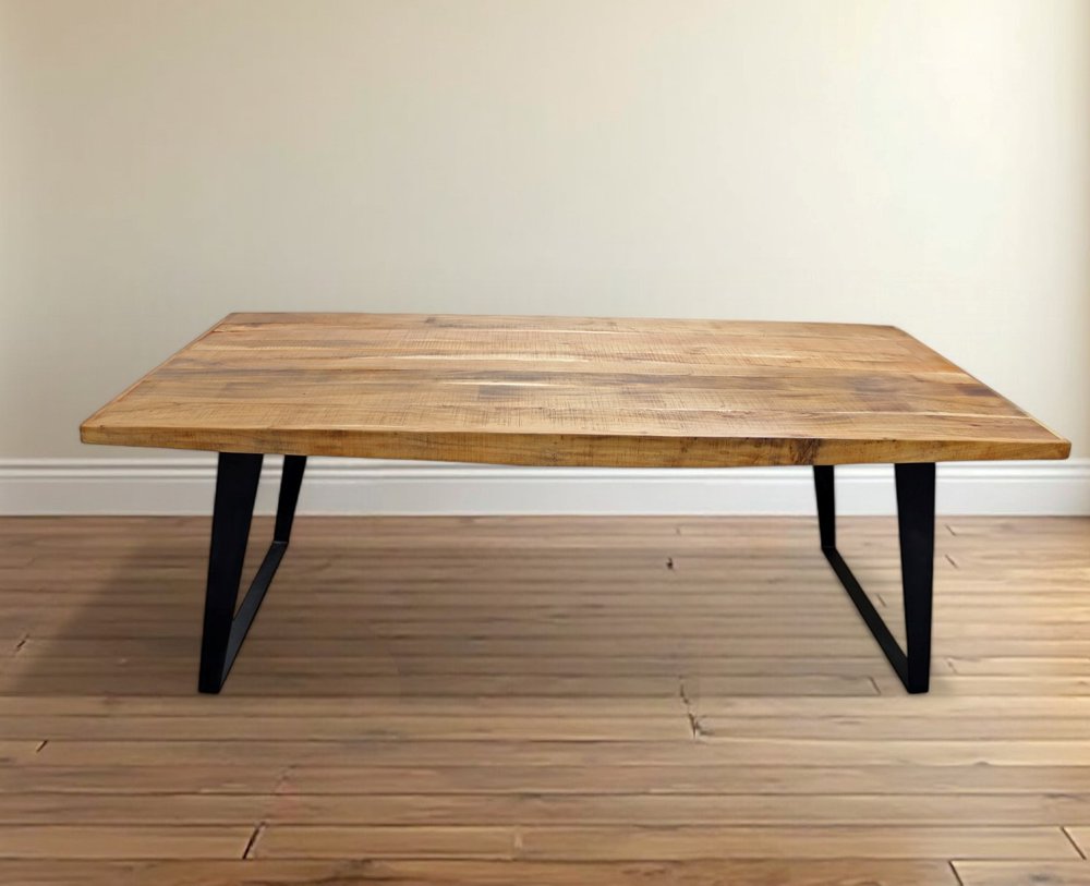 63" Natural And Black Solid Wood And Iron Sled Base Dining Table HomeRoots
