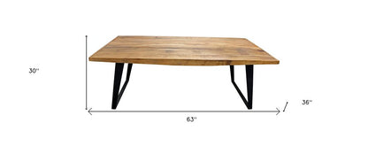 63" Natural And Black Solid Wood And Iron Sled Base Dining Table HomeRoots