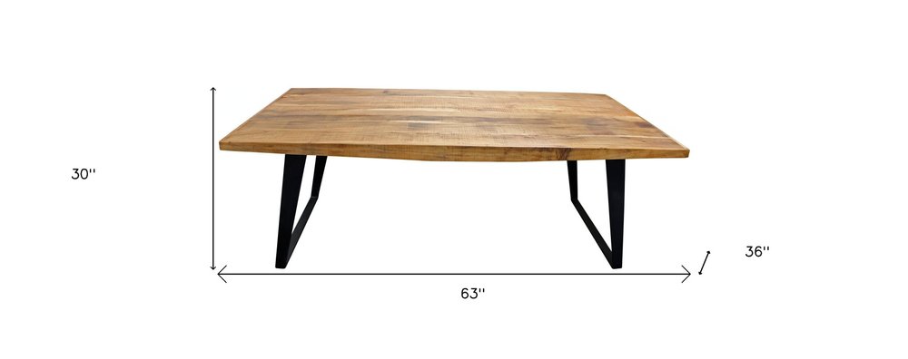 63" Natural And Black Solid Wood And Iron Sled Base Dining Table HomeRoots