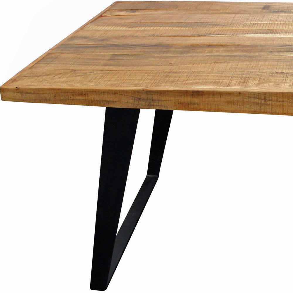 63" Natural And Black Solid Wood And Iron Sled Base Dining Table