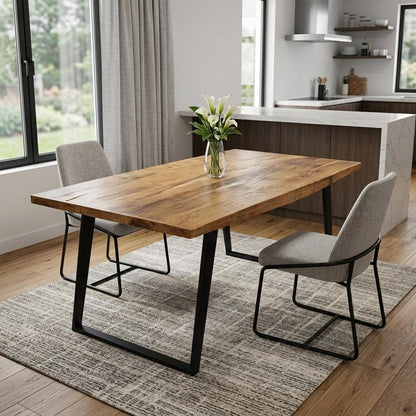 63" Natural And Black Solid Wood And Iron Sled Base Dining Table HomeRoots