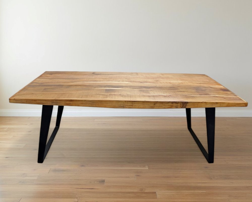84" Natural And Black Solid Wood And Iron Sled Base Dining Table HomeRoots