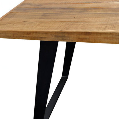 84" Natural And Black Solid Wood And Iron Sled Base Dining Table HomeRoots