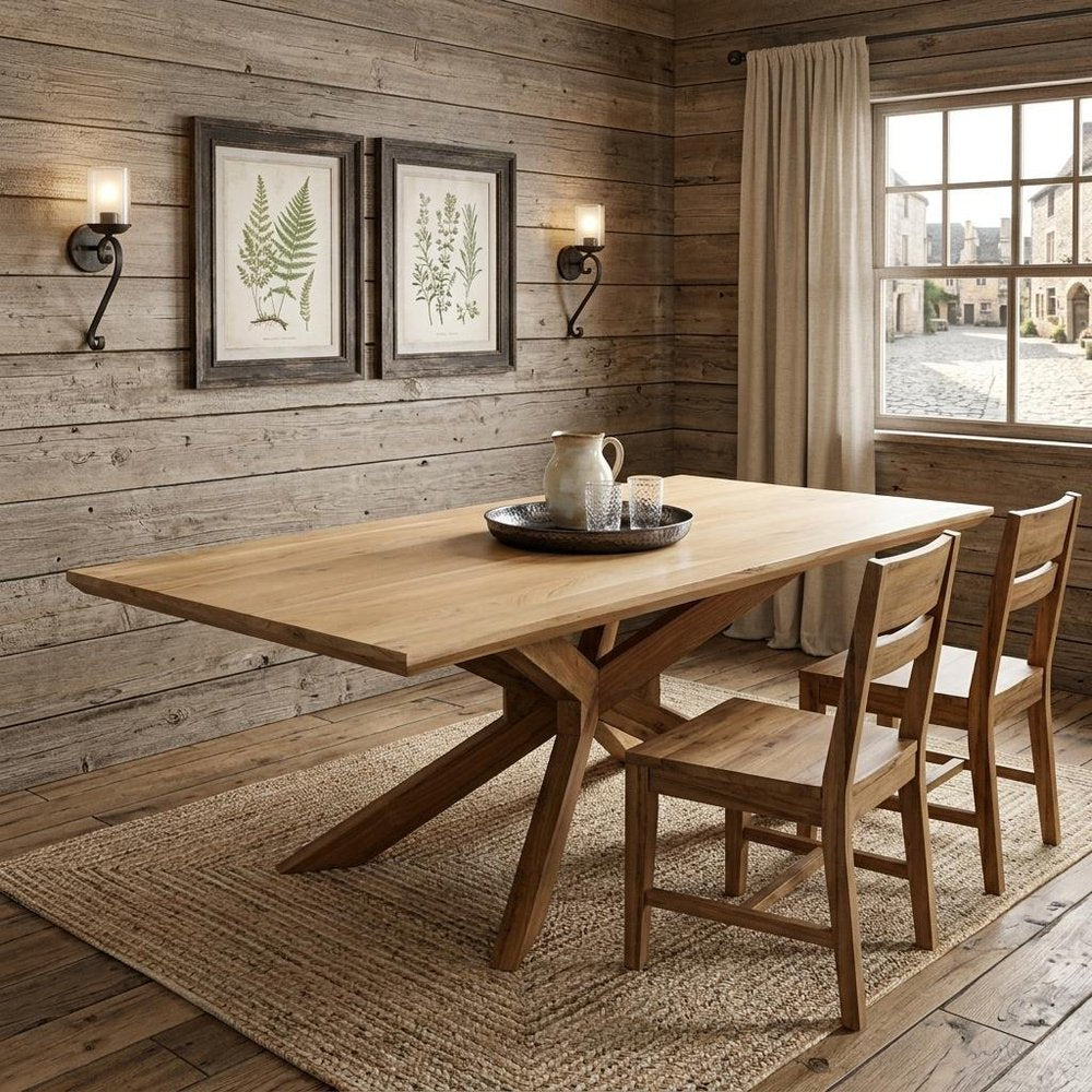 79" Natural Solid Wood Pedestal Base Dining Table HomeRoots