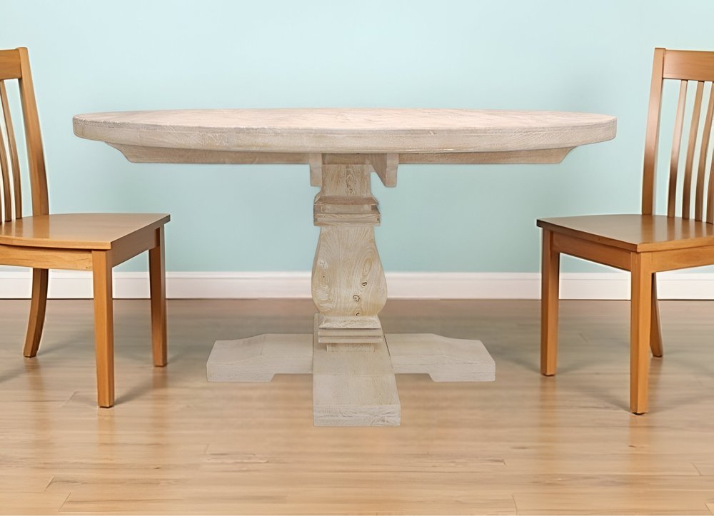 58" Natural Rounded Solid Wood Pedestal Base Dining Table HomeRoots
