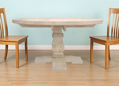 58" Natural Rounded Solid Wood Pedestal Base Dining Table HomeRoots