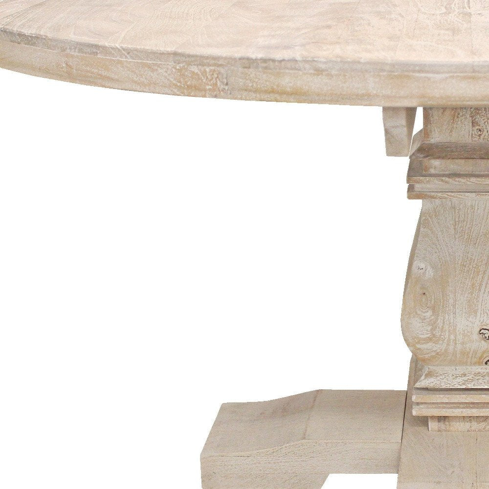 58" Natural Rounded Solid Wood Pedestal Base Dining Table HomeRoots