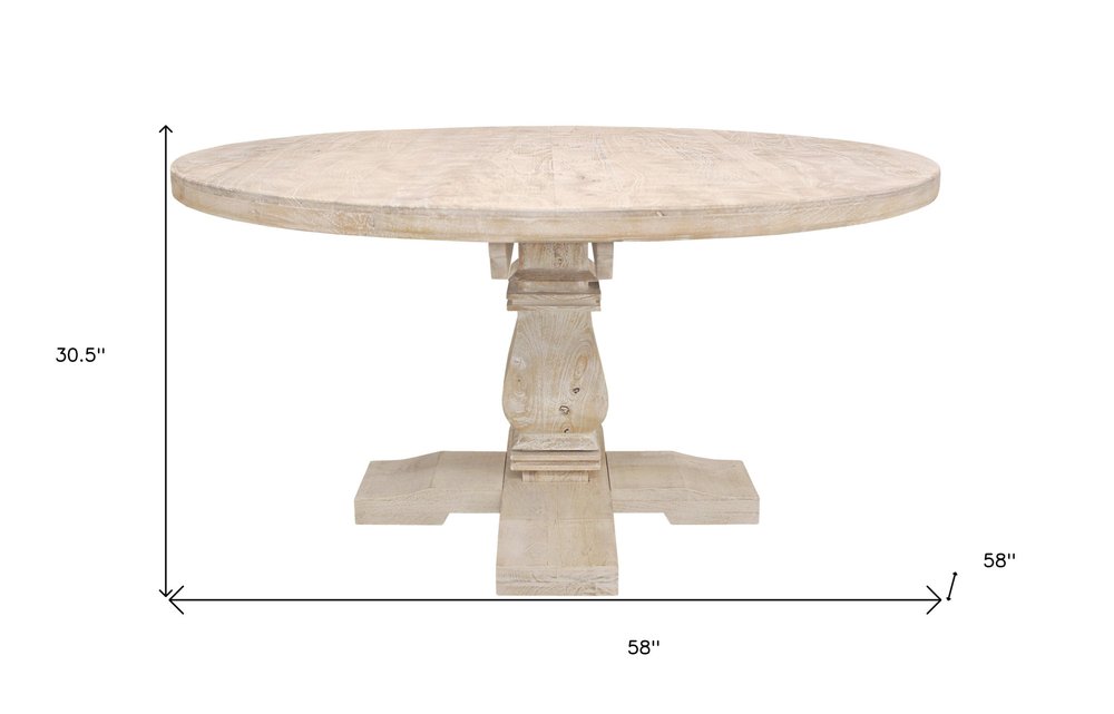 58" Natural Rounded Solid Wood Pedestal Base Dining Table HomeRoots